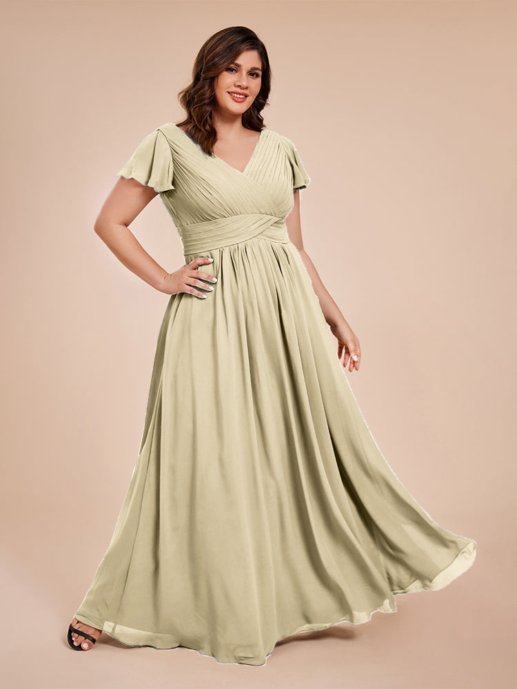 Charlie A-line V Neck Chiffon Plus Size Bridesmaid Dresses