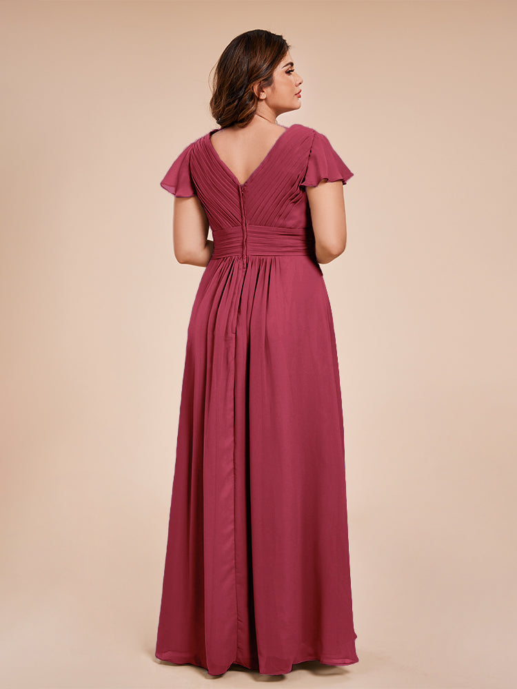 Charlie A-line V Neck Chiffon Plus Size Bridesmaid Dresses