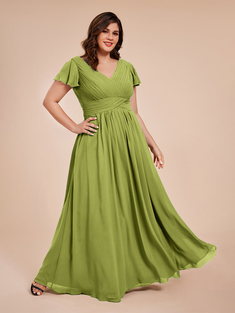 Charlie A-line V Neck Chiffon Plus Size Bridesmaid Dresses