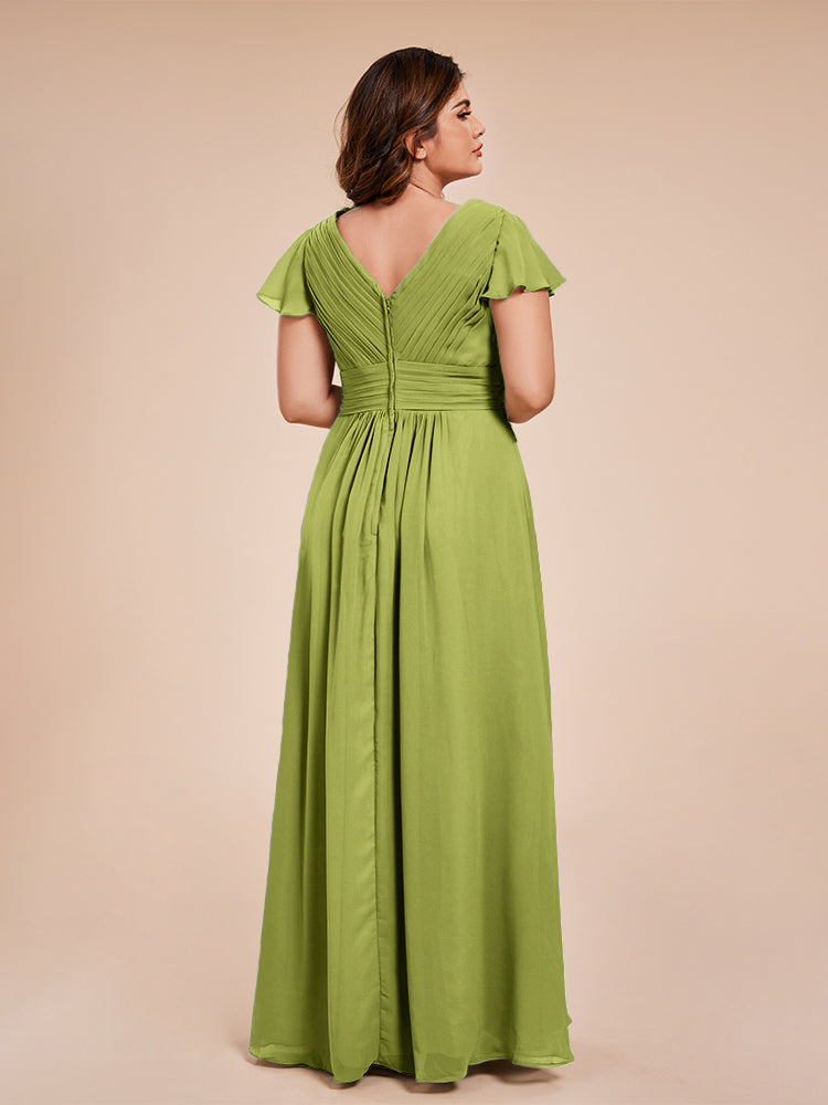 Charlie A-line V Neck Chiffon Plus Size Bridesmaid Dresses