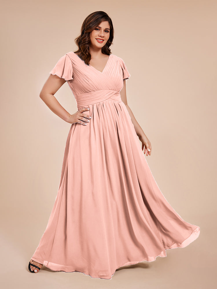 Charlie A-line V Neck Chiffon Plus Size Bridesmaid Dresses