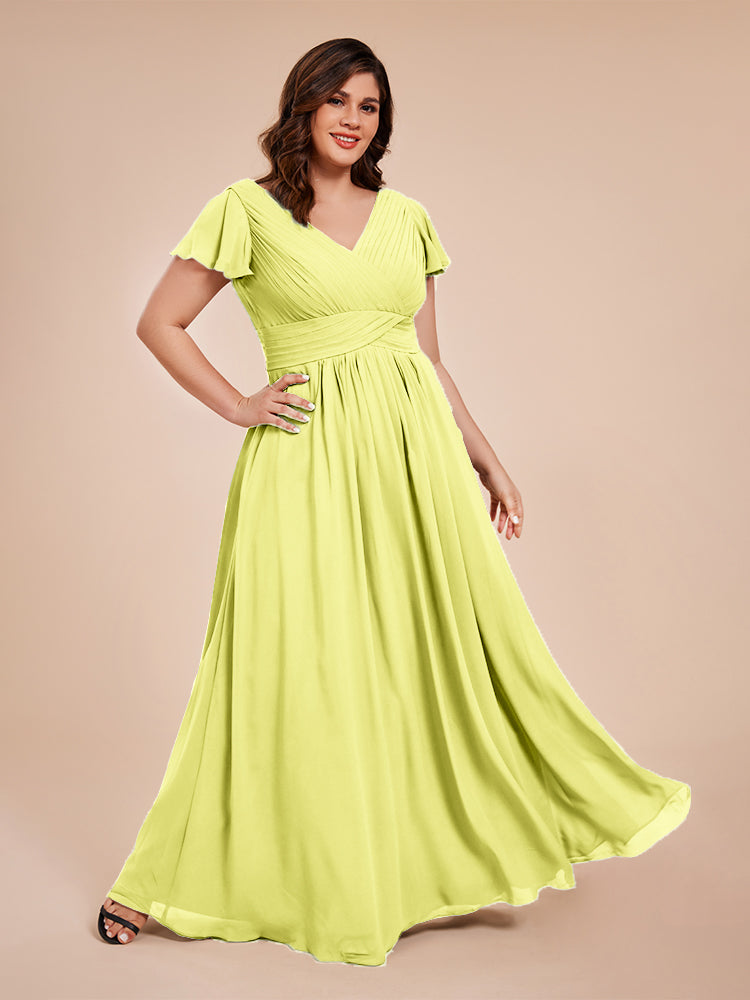 Charlie A-line V Neck Chiffon Plus Size Bridesmaid Dresses