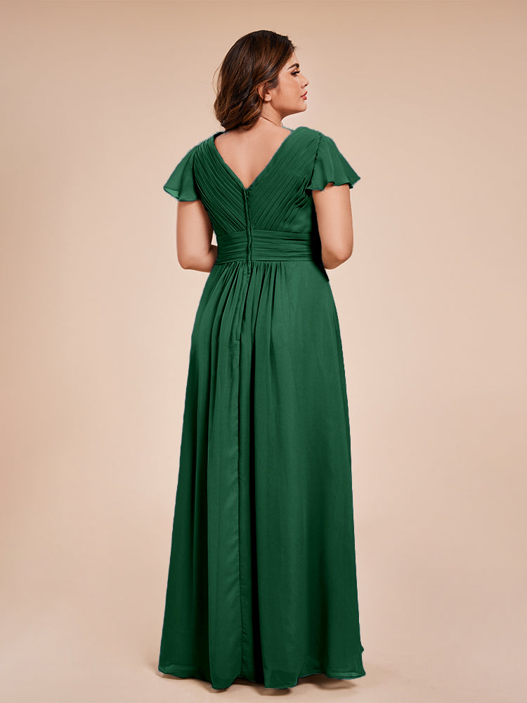 Charlie A-line V Neck Chiffon Plus Size Bridesmaid Dresses