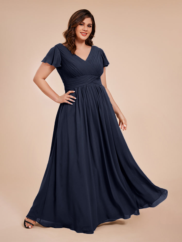 Charlie A-line V Neck Chiffon Plus Size Bridesmaid Dresses