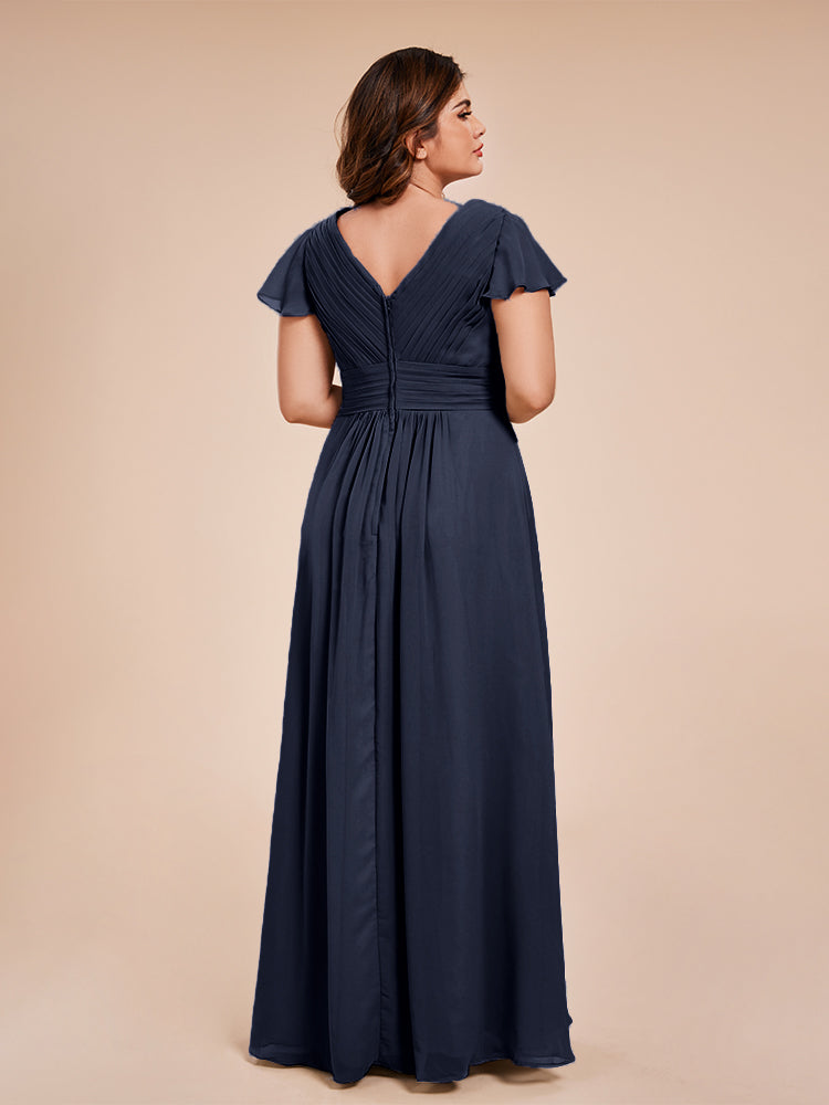 Charlie A-line V Neck Chiffon Plus Size Bridesmaid Dresses