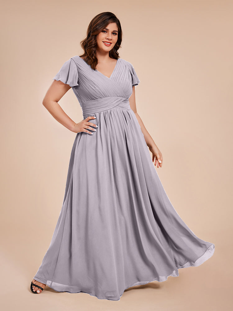 Charlie A-line V Neck Chiffon Plus Size Bridesmaid Dresses