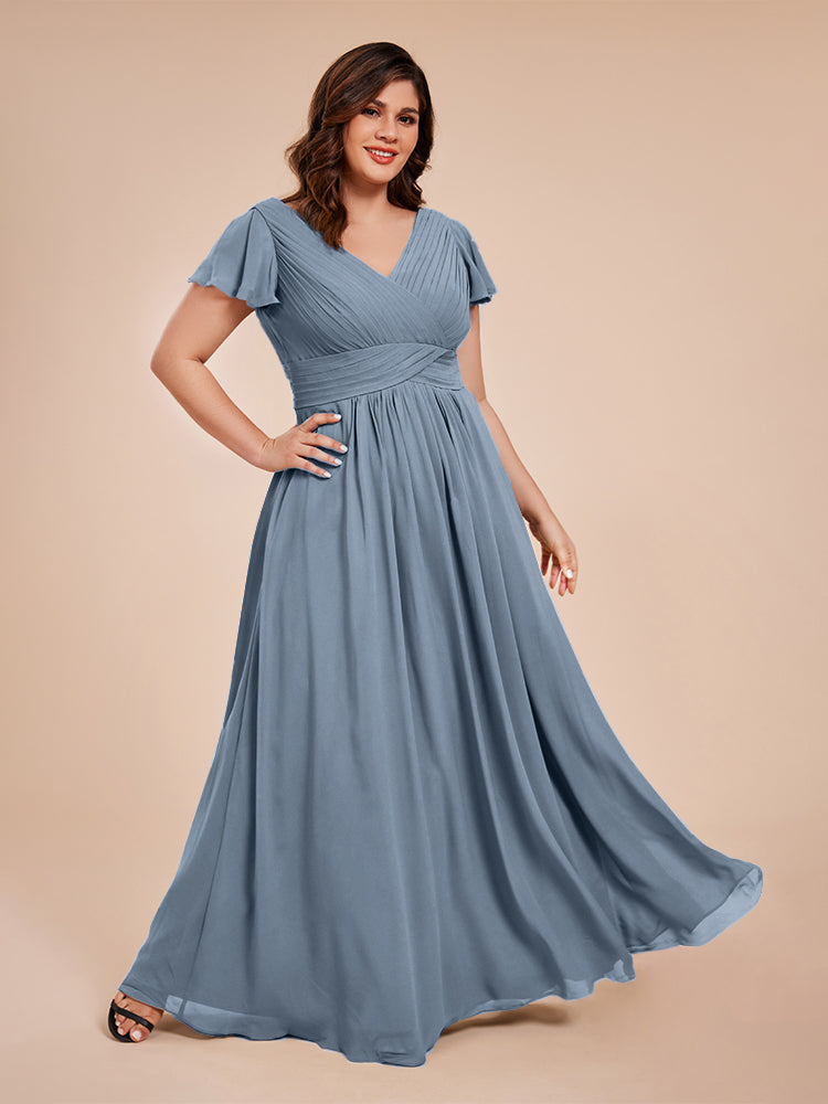 Charlie A-line V Neck Chiffon Plus Size Bridesmaid Dresses