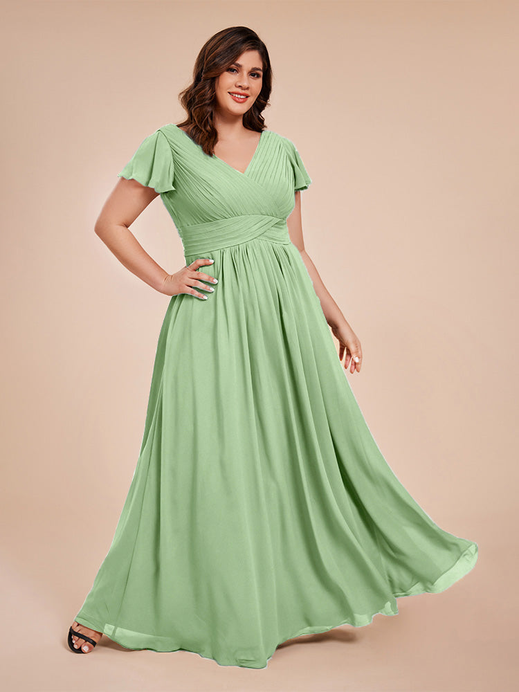 Charlie A-line V Neck Chiffon Plus Size Bridesmaid Dresses