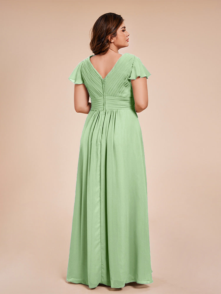 Charlie A-line V Neck Chiffon Plus Size Bridesmaid Dresses