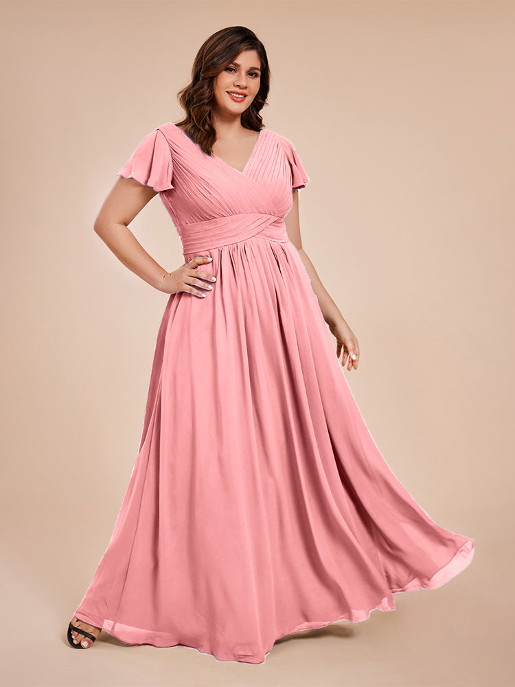 Charlie A-line V Neck Chiffon Plus Size Bridesmaid Dresses