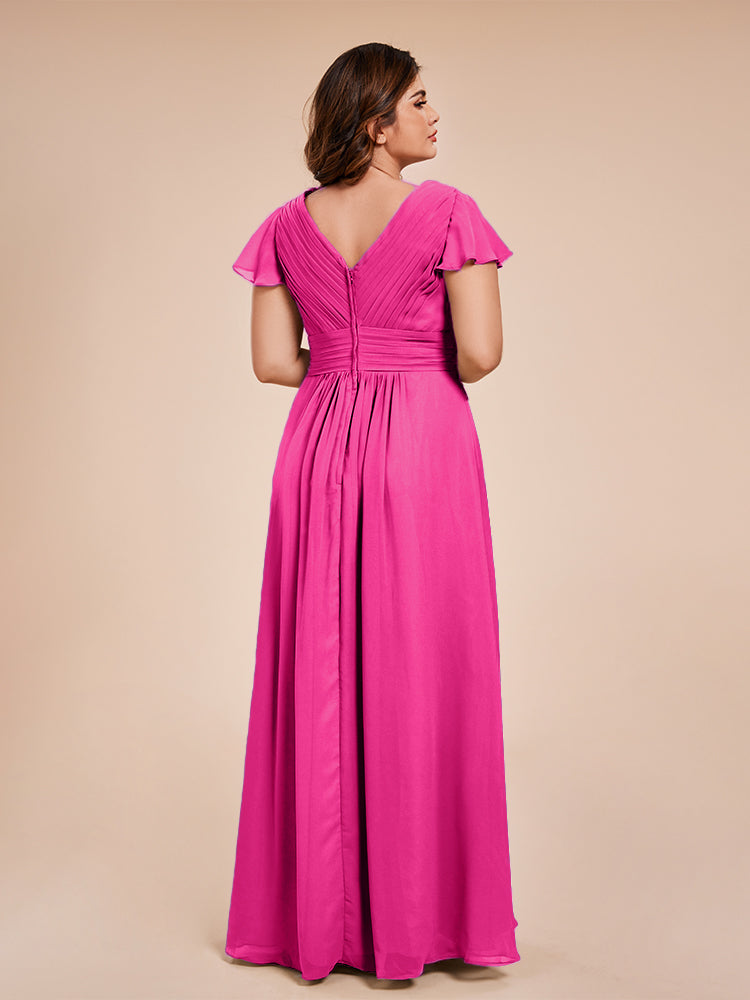 Charlie A-line V Neck Chiffon Plus Size Bridesmaid Dresses