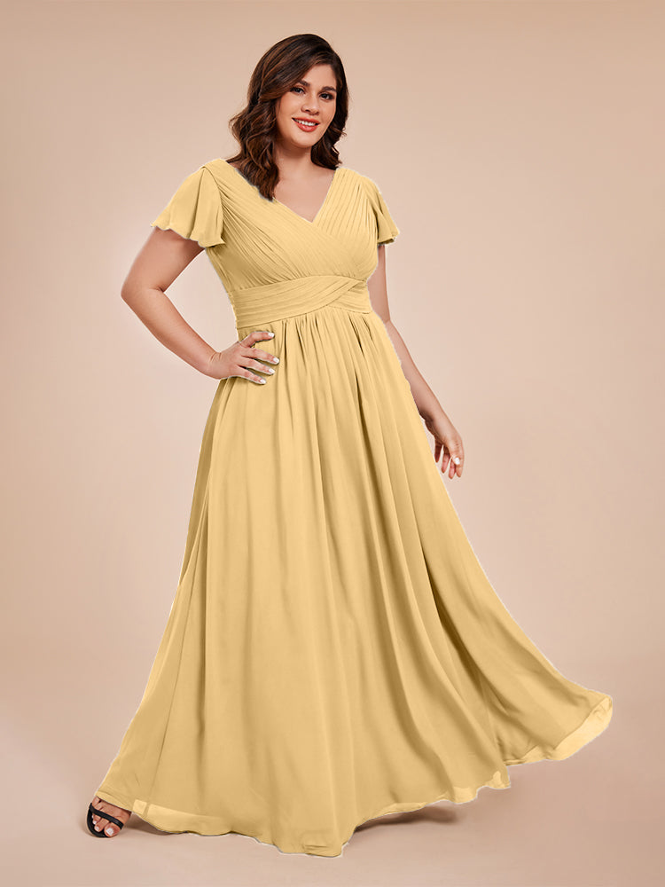 Charlie A-line V Neck Chiffon Plus Size Bridesmaid Dresses