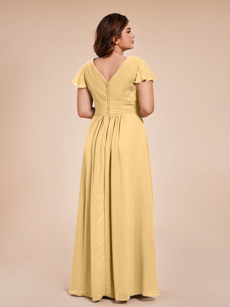 Charlie A-line V Neck Chiffon Plus Size Bridesmaid Dresses