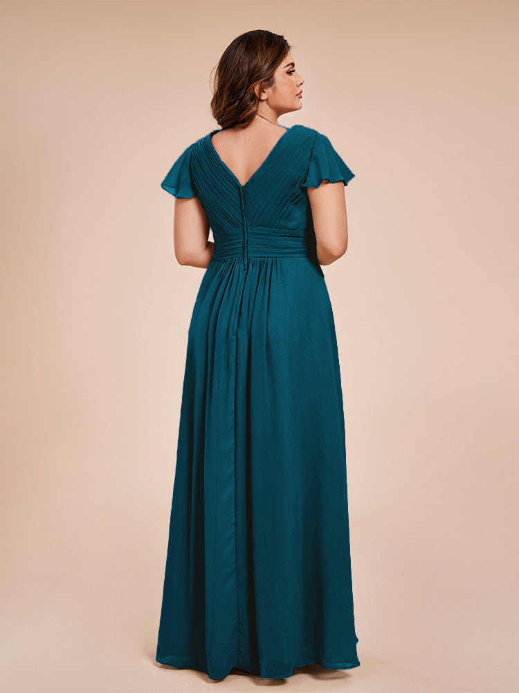 Charlie A-line V Neck Chiffon Plus Size Bridesmaid Dresses