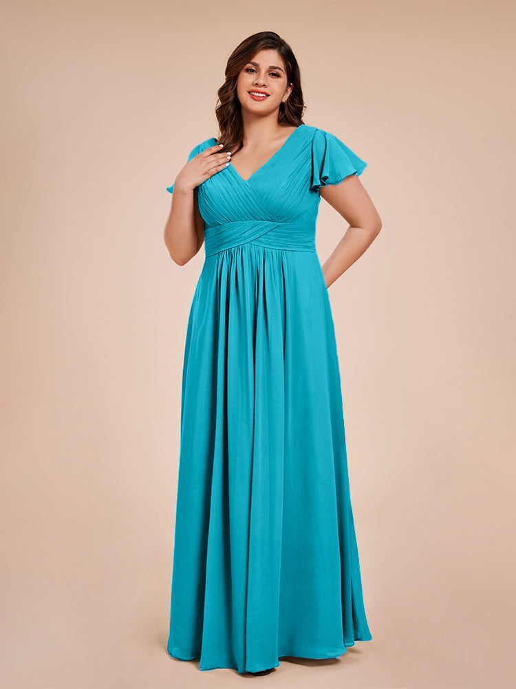 Charlie A-line V Neck Chiffon Plus Size Bridesmaid Dresses