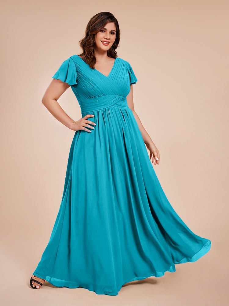 Charlie A-line V Neck Chiffon Plus Size Bridesmaid Dresses