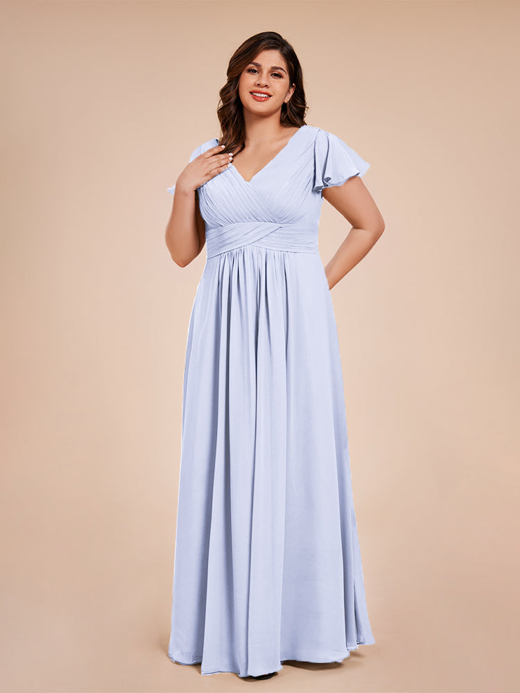 Charlie A-line V Neck Chiffon Plus Size Bridesmaid Dresses