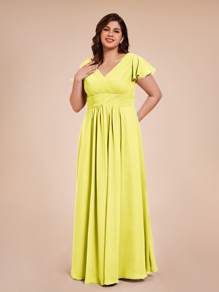 Charlie A-line V Neck Chiffon Plus Size Bridesmaid Dresses