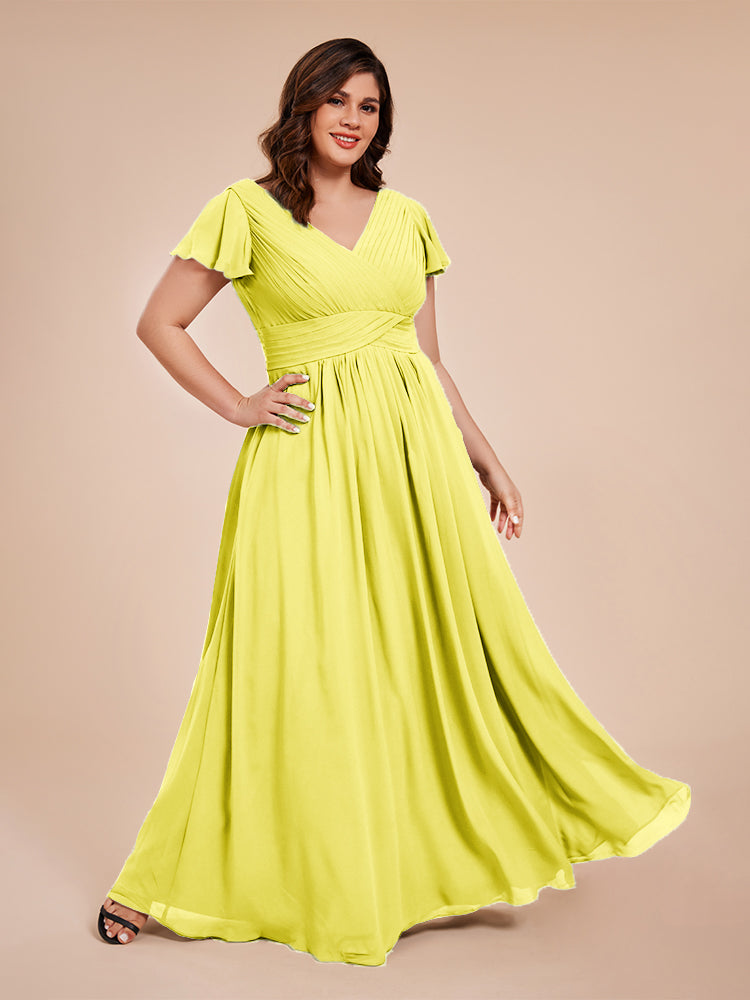 Charlie A-line V Neck Chiffon Plus Size Bridesmaid Dresses