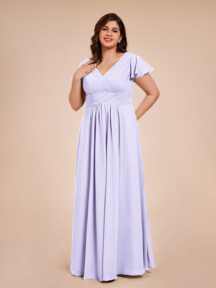 Charlie A-line V Neck Chiffon Plus Size Bridesmaid Dresses