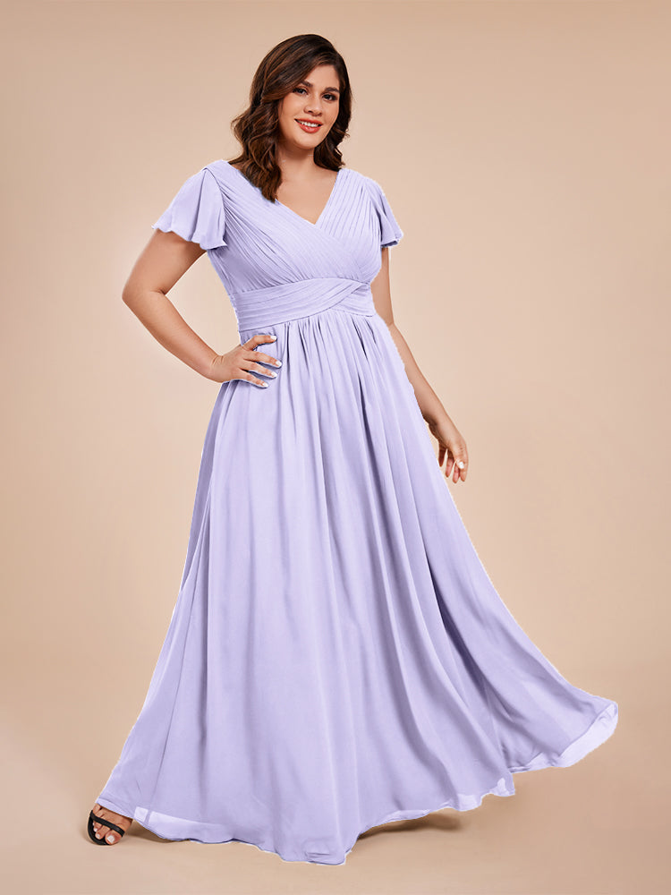 Charlie A-line V Neck Chiffon Plus Size Bridesmaid Dresses