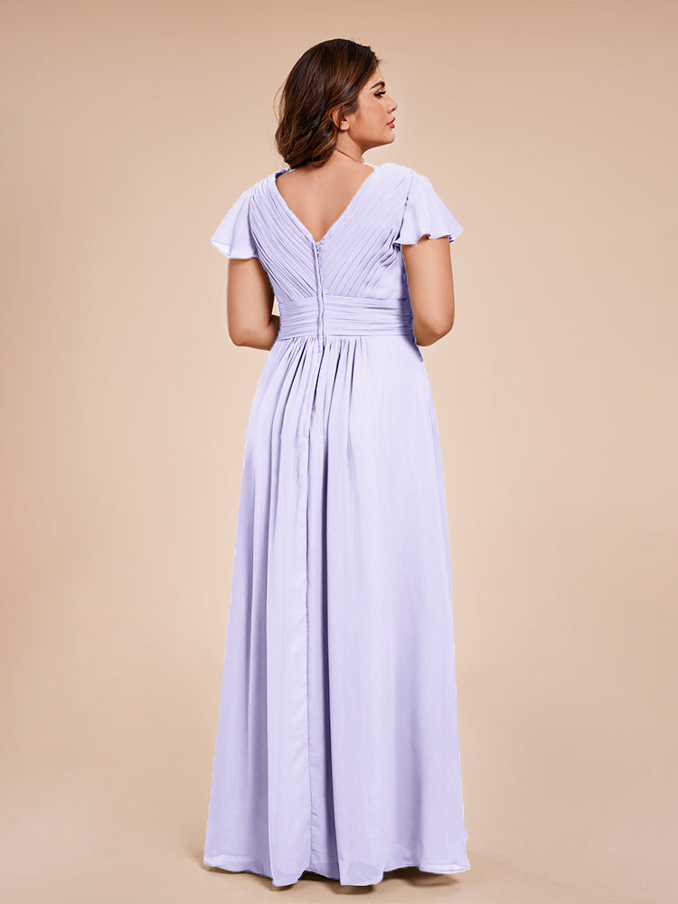 Charlie A-line V Neck Chiffon Plus Size Bridesmaid Dresses