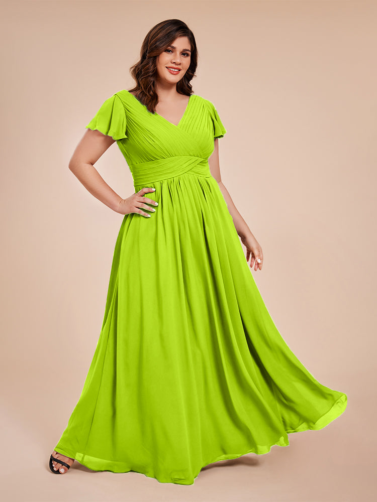 Charlie A-line V Neck Chiffon Plus Size Bridesmaid Dresses