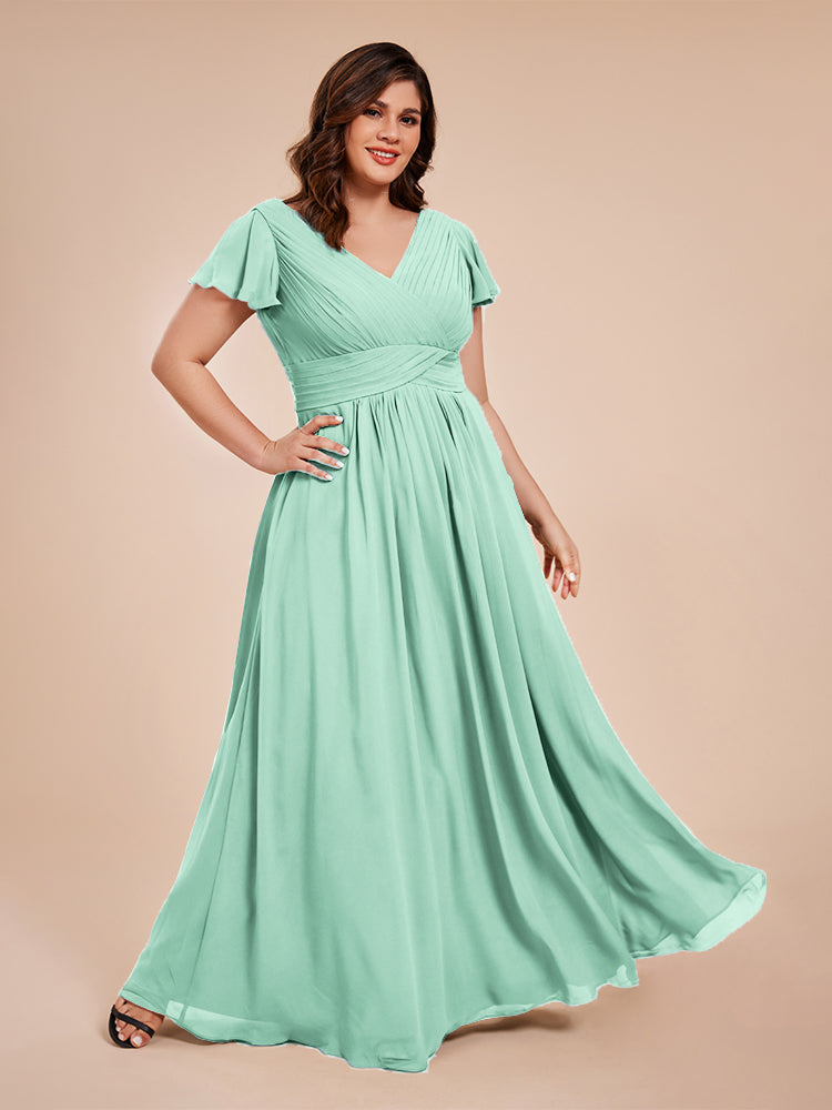 Charlie A-line V Neck Chiffon Plus Size Bridesmaid Dresses