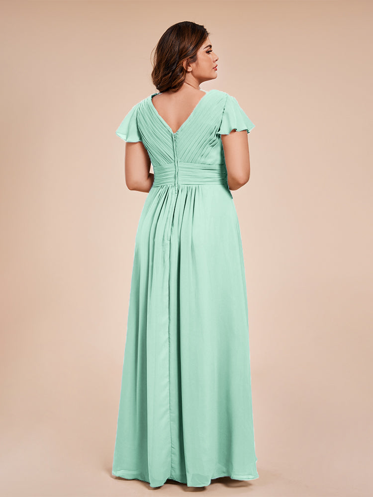 Charlie A-line V Neck Chiffon Plus Size Bridesmaid Dresses