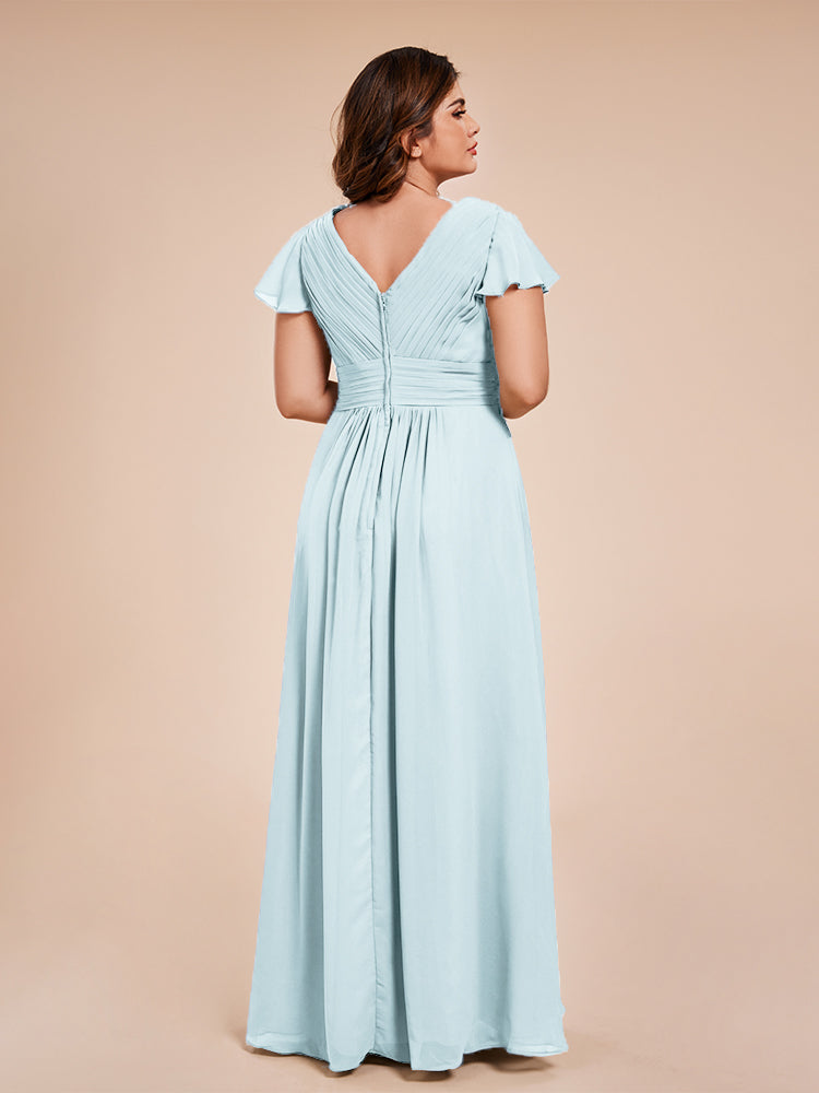 Charlie A-line V Neck Chiffon Plus Size Bridesmaid Dresses