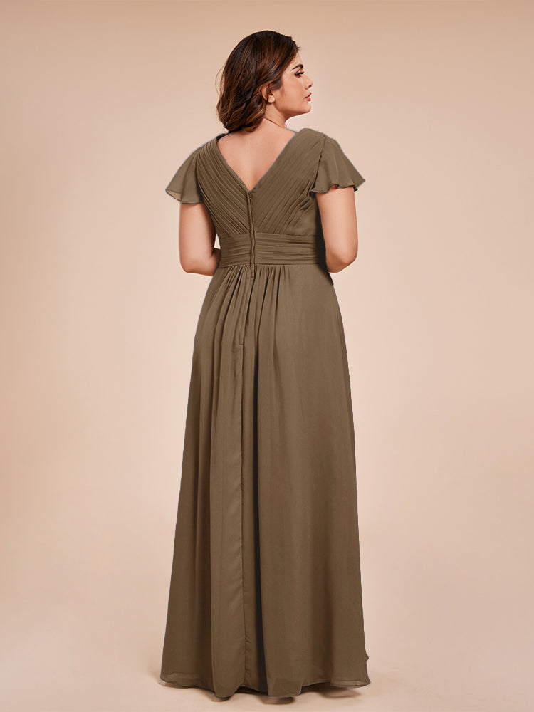 Charlie A-line V Neck Chiffon Plus Size Bridesmaid Dresses