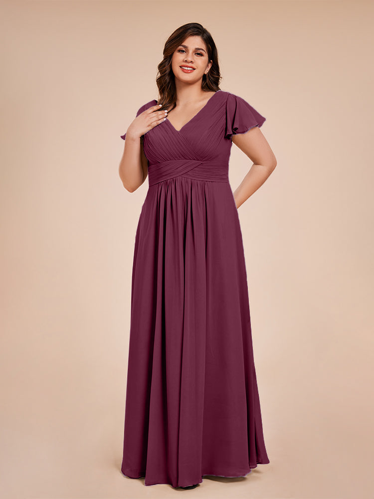 Charlie A-line V Neck Chiffon Plus Size Bridesmaid Dresses