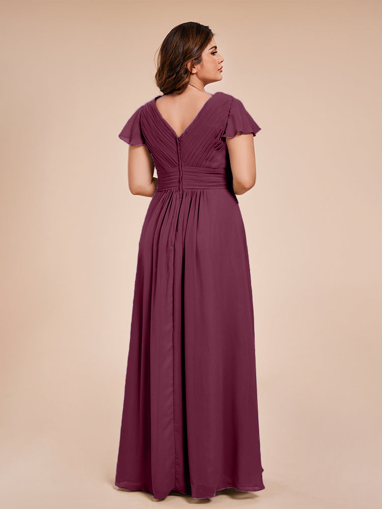 Charlie A-line V Neck Chiffon Plus Size Bridesmaid Dresses