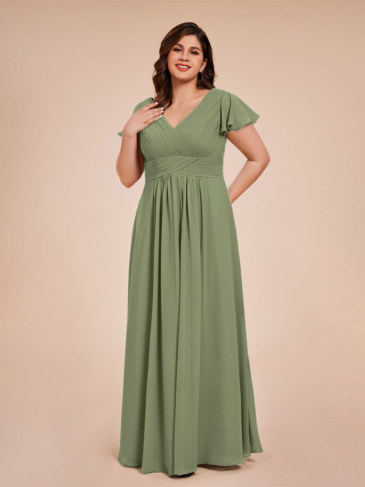 Charlie A-line V Neck Chiffon Plus Size Bridesmaid Dresses