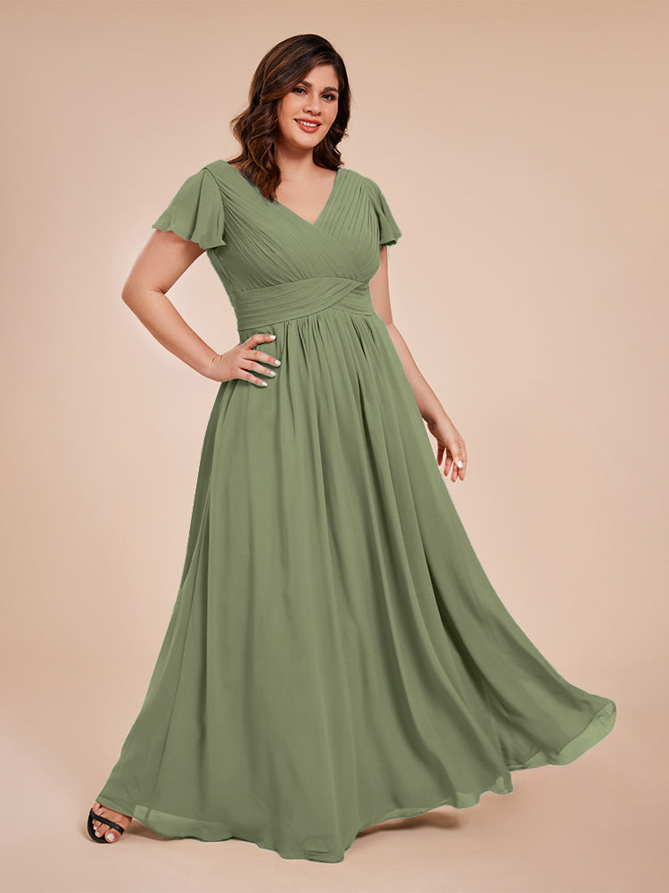 Charlie A-line V Neck Chiffon Plus Size Bridesmaid Dresses