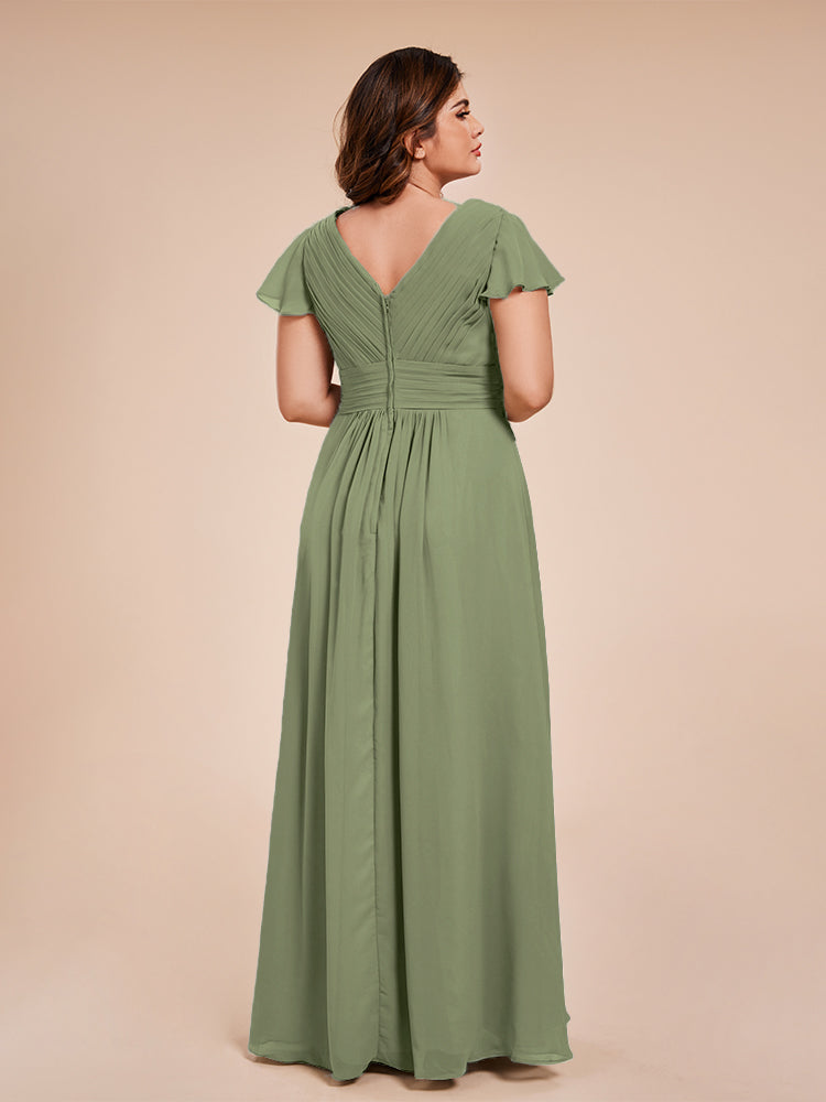 Charlie A-line V Neck Chiffon Plus Size Bridesmaid Dresses