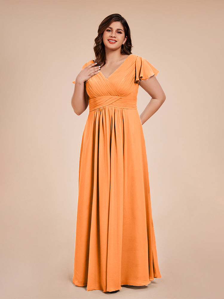 Charlie A-line V Neck Chiffon Plus Size Bridesmaid Dresses