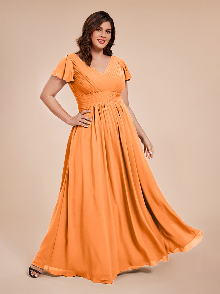 Charlie A-line V Neck Chiffon Plus Size Bridesmaid Dresses