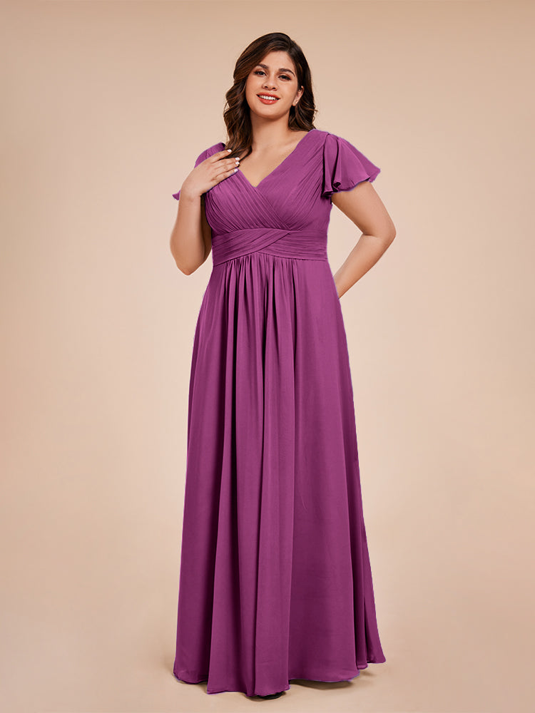 Charlie A-line V Neck Chiffon Plus Size Bridesmaid Dresses