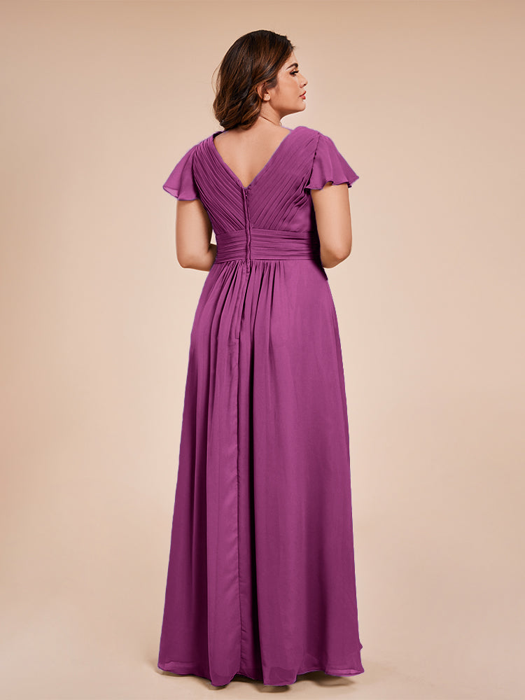 Charlie A-line V Neck Chiffon Plus Size Bridesmaid Dresses