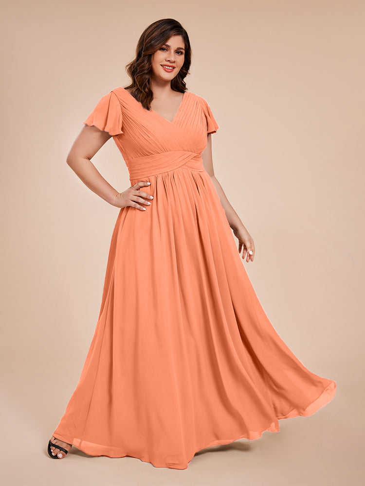 Charlie A-line V Neck Chiffon Plus Size Bridesmaid Dresses