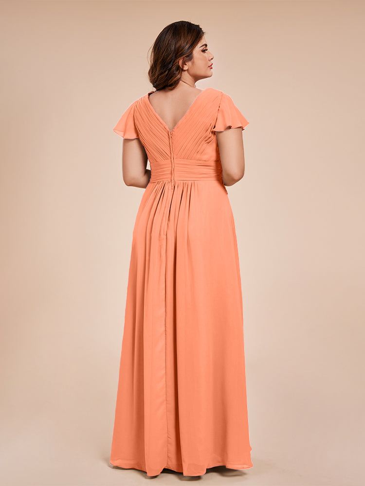 Charlie A-line V Neck Chiffon Plus Size Bridesmaid Dresses