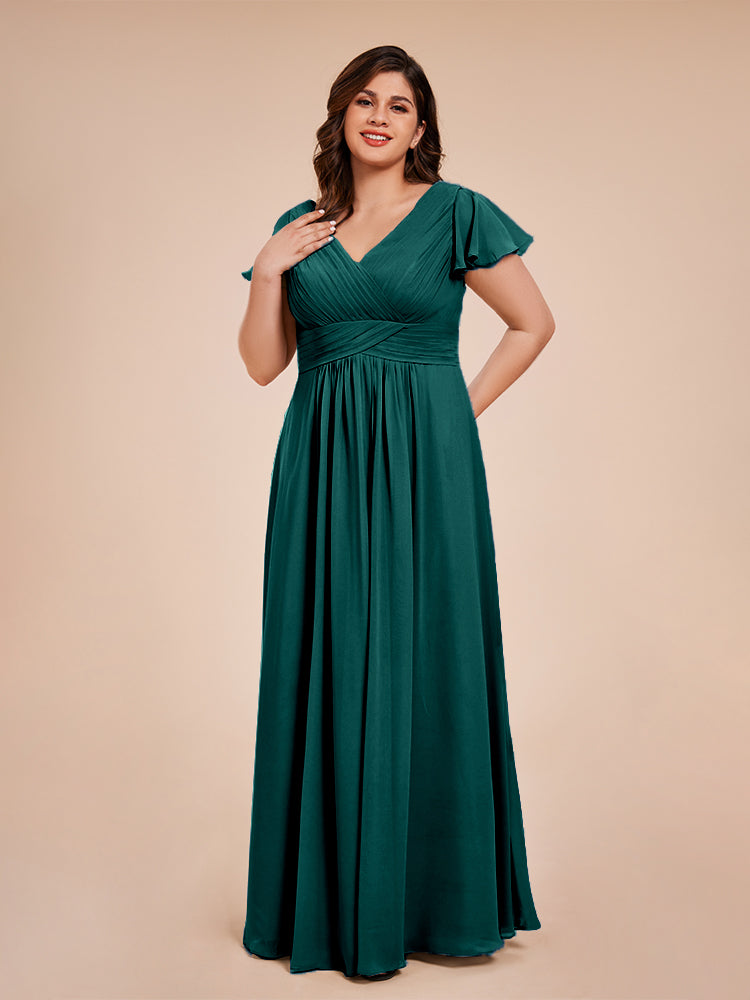 Charlie A-line V Neck Chiffon Plus Size Bridesmaid Dresses