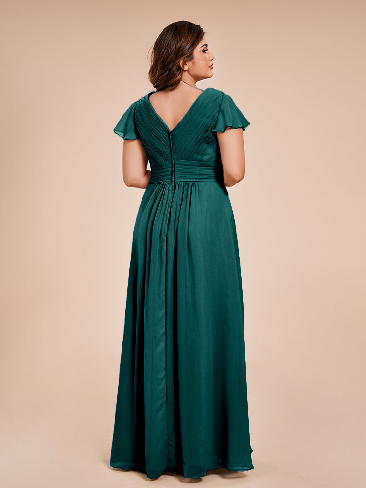 Charlie A-line V Neck Chiffon Plus Size Bridesmaid Dresses