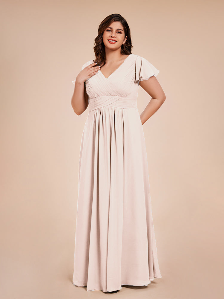 Charlie A-line V Neck Chiffon Plus Size Bridesmaid Dresses