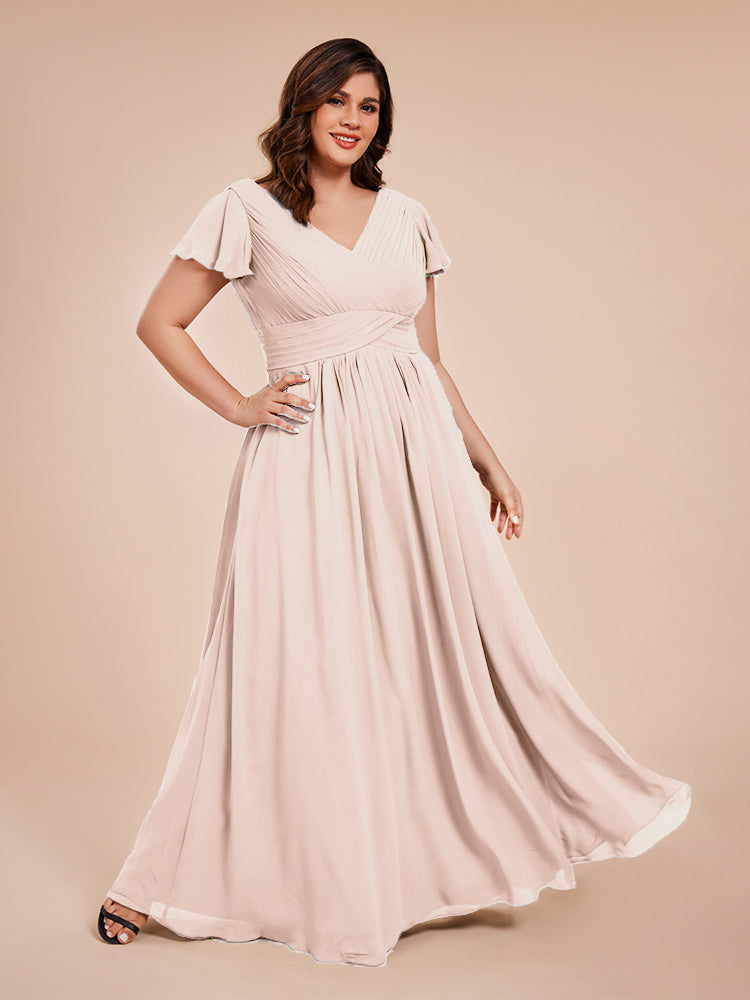 Charlie A-line V Neck Chiffon Plus Size Bridesmaid Dresses