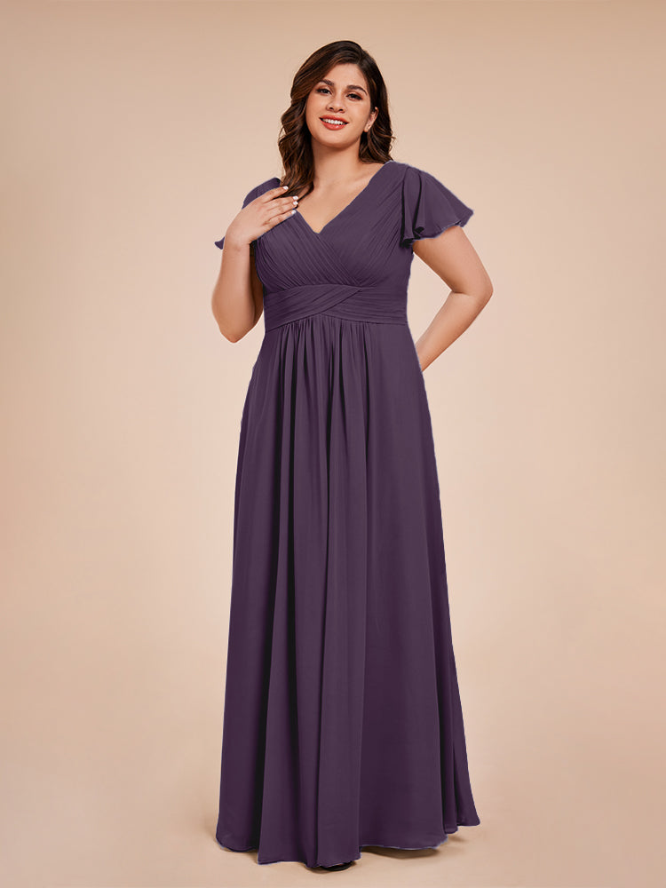 Charlie A-line V Neck Chiffon Plus Size Bridesmaid Dresses