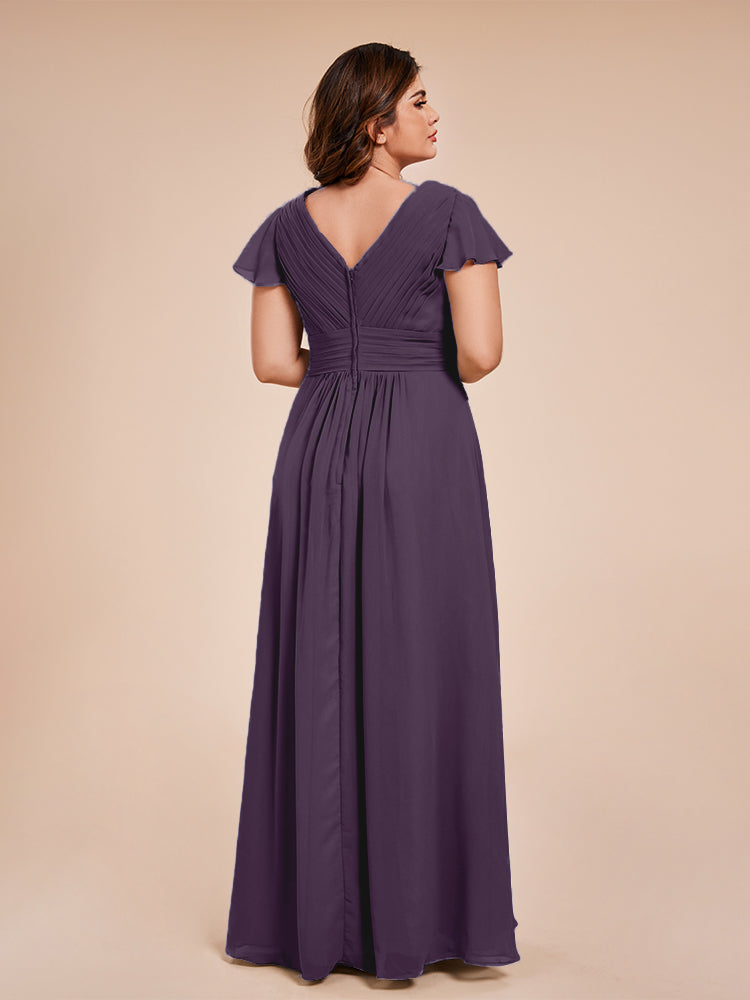 Charlie A-line V Neck Chiffon Plus Size Bridesmaid Dresses