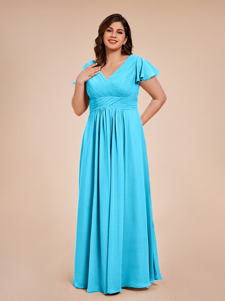 Charlie A-line V Neck Chiffon Plus Size Bridesmaid Dresses