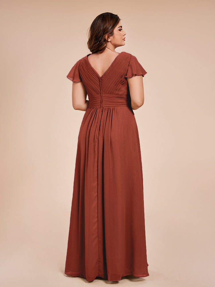 Charlie A-line V Neck Chiffon Plus Size Bridesmaid Dresses